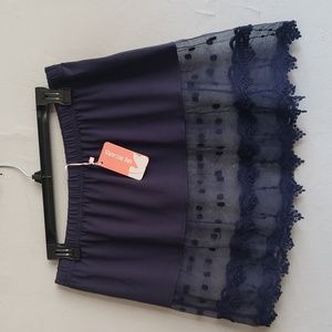 NEW women's size large dark blue mini short skirt Vanrose Jan mesh eyelet hem